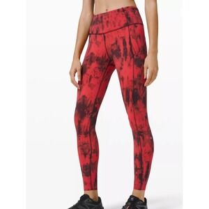 Lululemon Fast & Free Leggings Tight - Red & Black Tie-Dye 25", Size 6